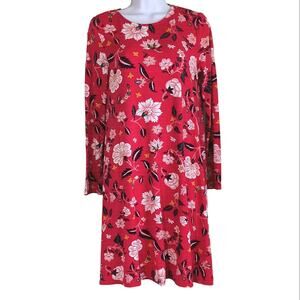 Old Navy Stretch Knit Floral Dress Women's Size S Red Long Sleeve Knee Length
